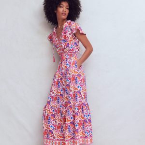 Tala Tiered Jersey Maxi Dress-Pink, Flourishing Meadow
