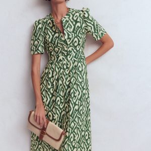 Ivy Linen Midi Dress-Hunter Green Ikat