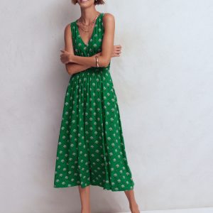Elodie Jersey Maxi Dress-Green, Ornamental Floweret