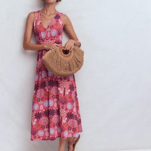 Elodie Jersey Maxi Dress-Cherry Blush, Tropical Forest