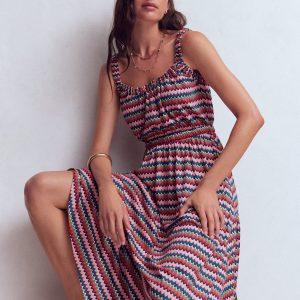Scoop Neck Jersey Dress-Multi, Zigzag Ripple