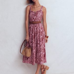 Scoop Neck Jersey Dress-Pink, Enchanted Paisley