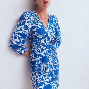Cary V-Neck Jersey Dress-Blue, Flourishing Meadow