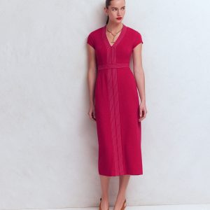 Topstitch Ponte Work Dress-Pomegranate
