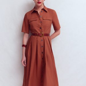 Zoe Short Sleeve Shirt Dress-Burnt Orange