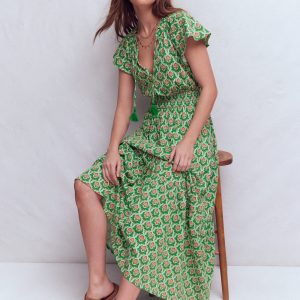 Tala Tiered Jersey Maxi Dress-Pistachio, Ornamental Stamp