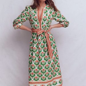 Cary Cotton Midi Dress-Multi, Ornamental Stamp