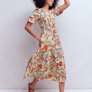 Irene Puff Sleeve Cotton Dress-Multi, Botanical Flourish