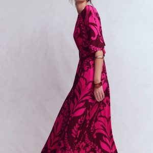 Imelda Kimono Jersey Dress-Pink Peony, Decorative Lattice