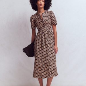 Ivy Linen Midi Dress-French Navy, Rope Trellis