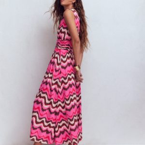 Elodie Jersey Maxi Dress-Pink Punch, Zig Zag Wave