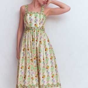 Square Neck Occasion Dress-Ivory, Blossom Trail