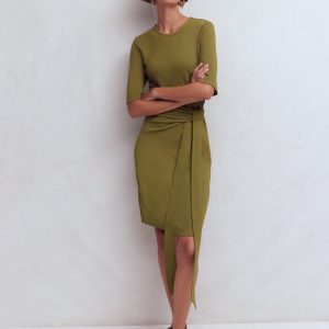 Zinnia Tie Jersey Short Dress-Olive