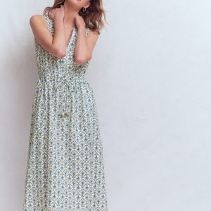 Delphine Midi Sleeveless Dress-Ivory, Flower Lattice