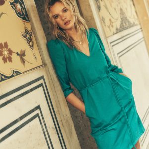 Cary V-Neck Jersey Dress-Deep Teal