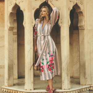 Octavia Cotton Dress-Multi Embroidery Stripe