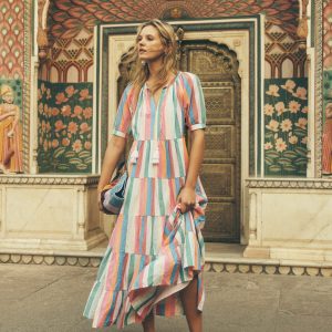Multi Tiered Maxi Dress-Multi Clipped Stripe