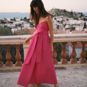 Strapless Taffeta Dress-Bright Pink