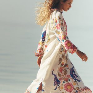 Notch Collar Linen Blend Tunic-Multi Tiger Tapestry