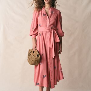 Embroidered Shirt Dress-Pink Embroidery