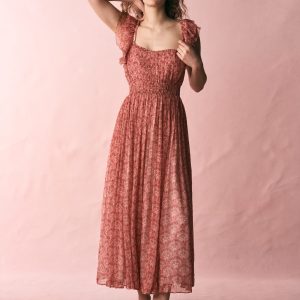 Crinkle Chiffon Maxi Dress-Pink Paradise Gardens