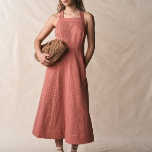 Cross Back Broderie Midi Dress-Vintage Rose Broderie